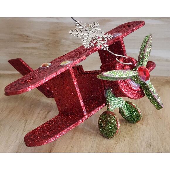 Christmas Tree Ornament Wooden Glitter Plane See Pictures - Picture 1 of 10